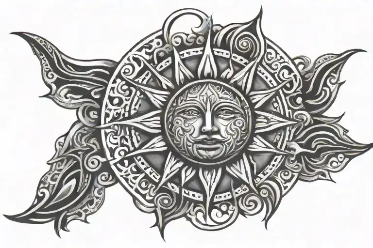 Elayna With Tribal Sun In Background Black And White
