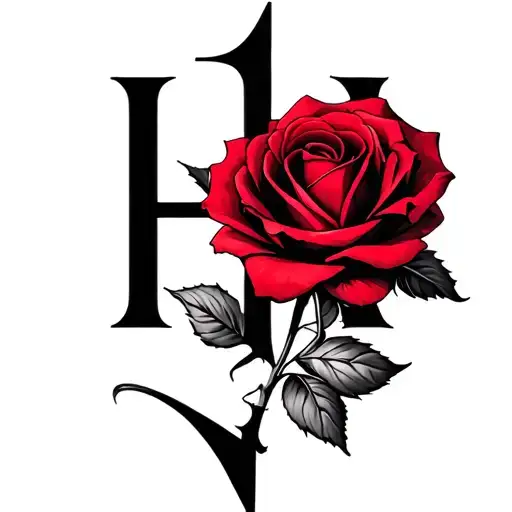 I Want To Make A Tattoo Design Combining The Alphabets Of H And N With Red Rose