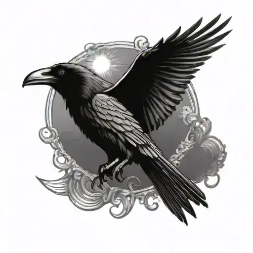 Raven Flying With Sun