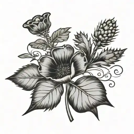 Minimalist Shamrock And Thistle Next To Each Other All Black