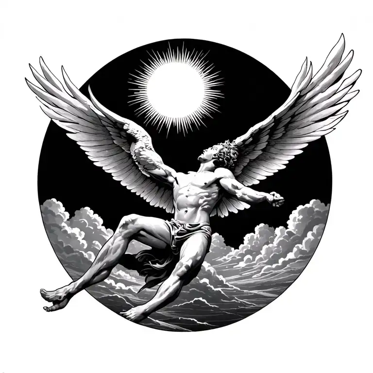 Icarus Falling From The Sky With The Sun Shining
