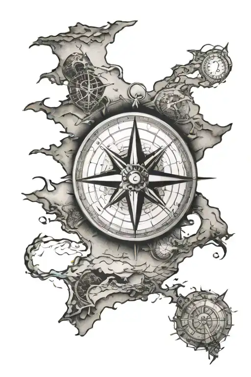 Compass Top World Map With Gridline Down Leg