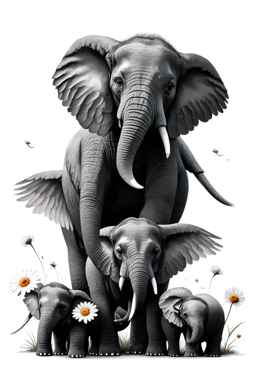 Elephants Daisy With 3 Babies One With Wings