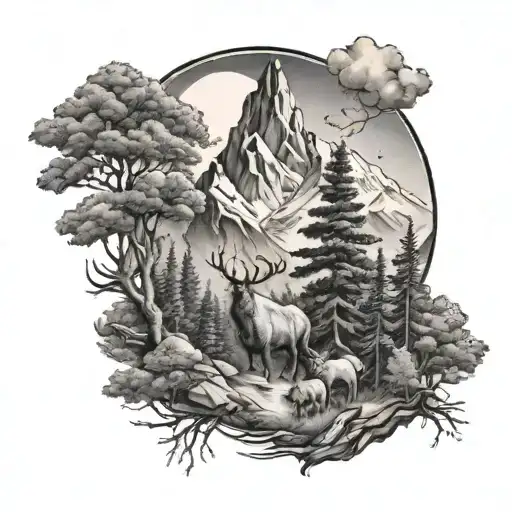 Realism Mountains Trees Animals