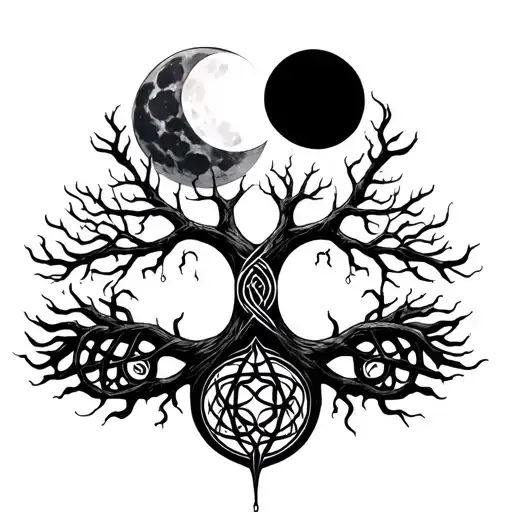 Celtic Tree Of Life And Moon Phases Above