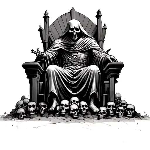 Reaper Sitting On A Throne On A Hill Of Skulls