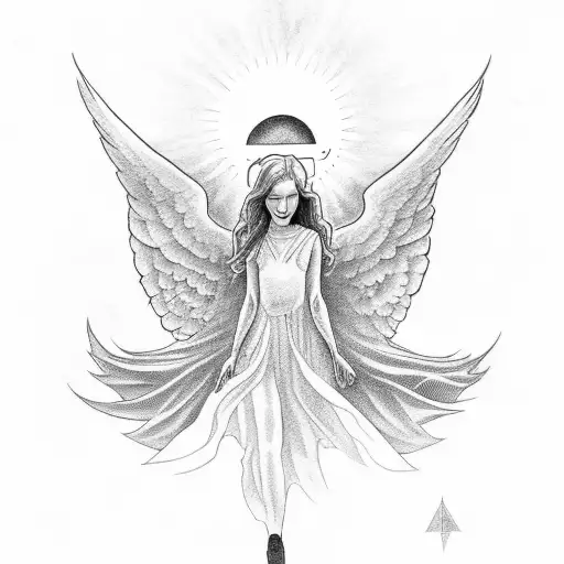 Falling Angel With Sun In Background