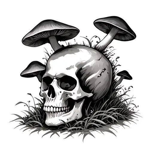 Skull With Mushrooms Growing Out Of It