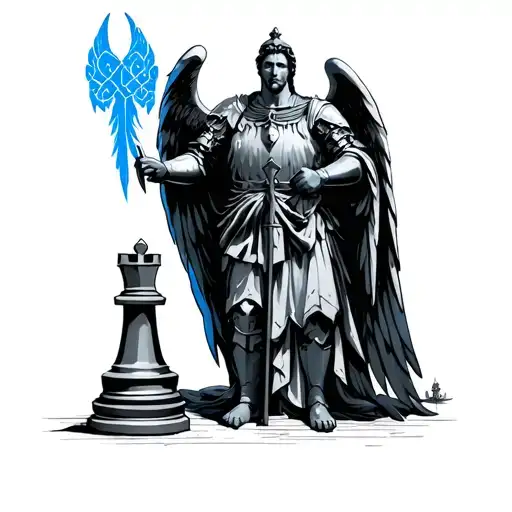 St Michael With Blue Knight Chess Knights Standing Side