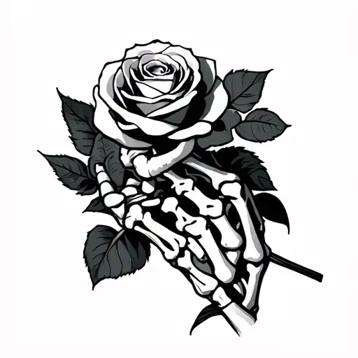 Skeleton Hand Holding Rose