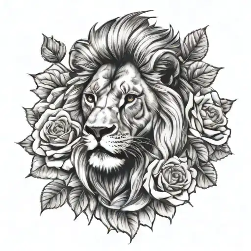Lion Head And Roses
