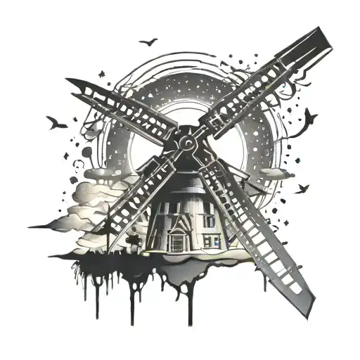 Windmill Sunset Sky Filled With Constellations