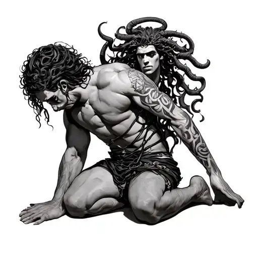 Man In Bondage Kneeling For Medusa