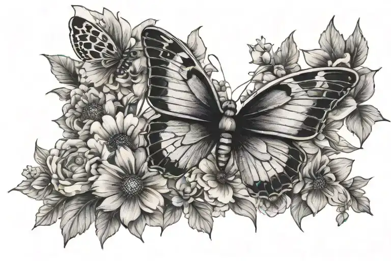Butterfly Moth And Flowers On Chest Piece