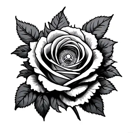 Rose And Pocket Watch Mechanism Intertwined