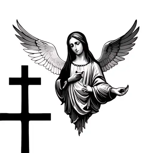 Virgin Mary With Dove And Three Crosses Under