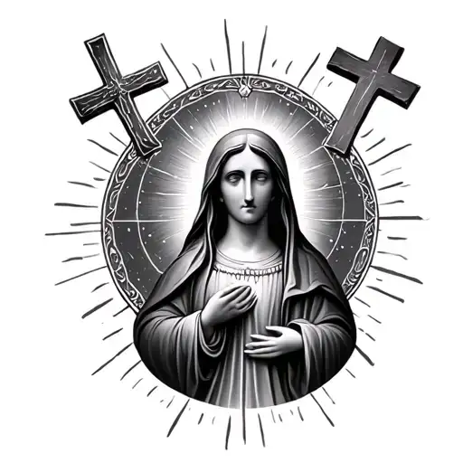 Virgin Mary And Crosses Bottom Left