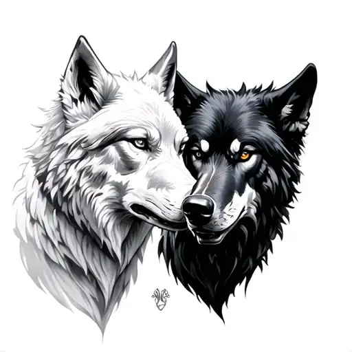 White Battling A Black Wolf