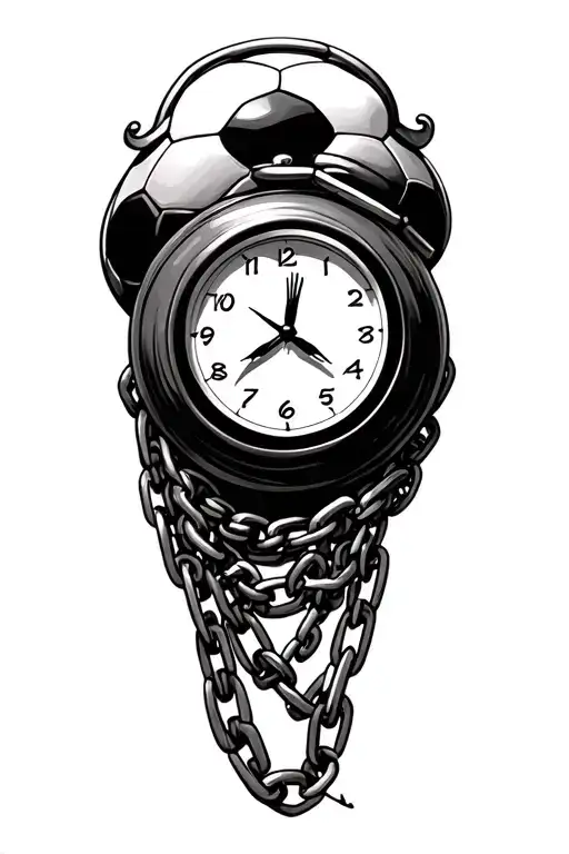 Clock And Soccer Ball With Chain Wrapped