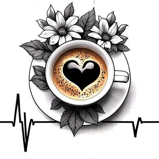 Electrocardiogram With Cup Of Coffee Flower Paw And Heart In It