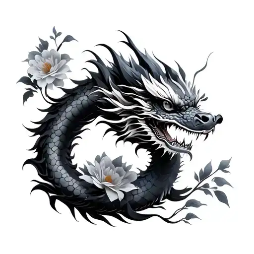 Chinese Dragon With Flowers