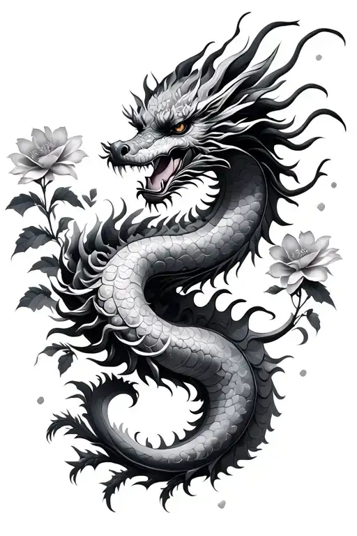 Chinese Dragon With Flowers