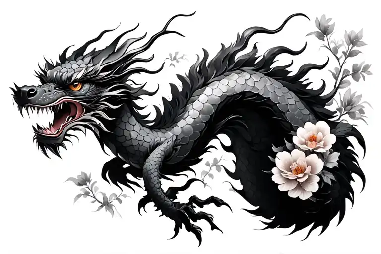 Big Chinese Dragon With Flowers