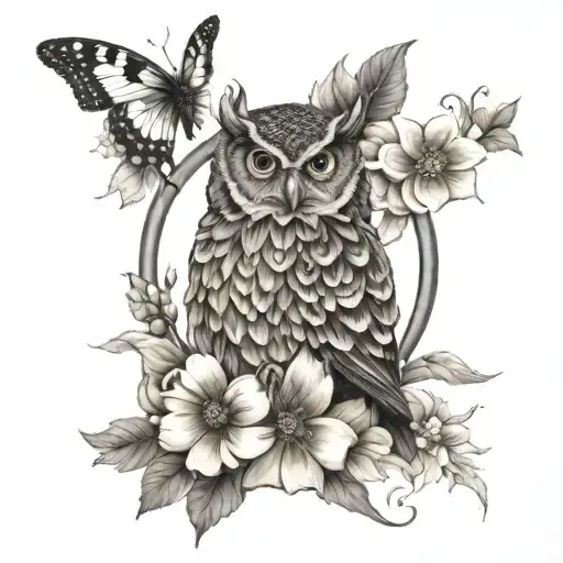 Angelica Flower And Owl And Butterfly