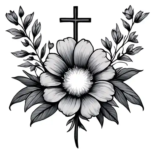 A Simple Lined Cross With The Birth Flowers Of May Incorporated