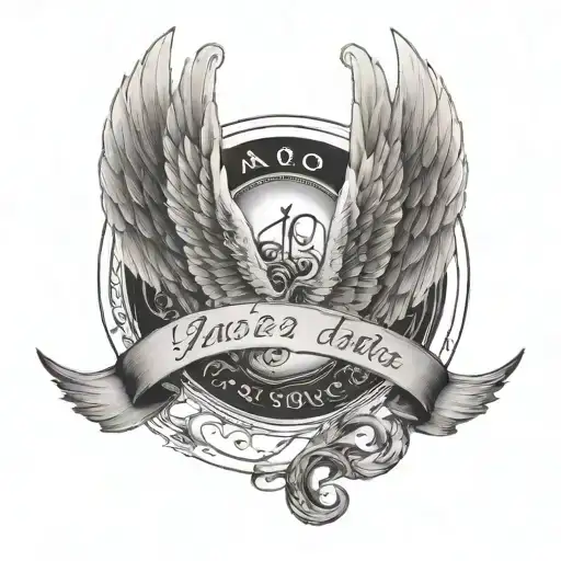 Name In The Middle Of Angel Wings And Halo And An Infinity With A Space For Writing A Date