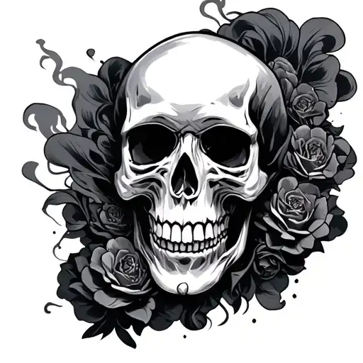 A Decent Size Forearm Tattoo Design Featuring Black Lighting And Small Skulls As Smoke