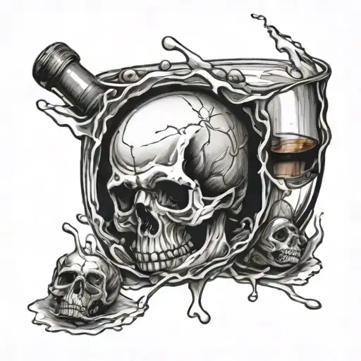 Skull Drowned In The Glass Full Of Whiskey