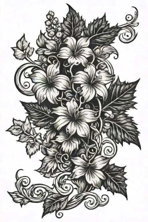 Realistic Vine With Flowers And Leaves