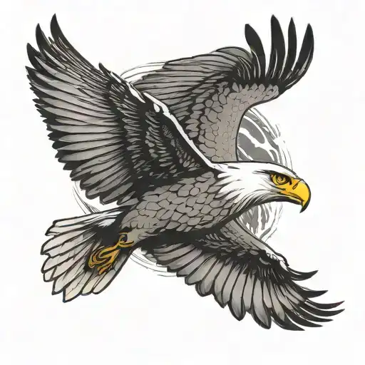 Combine The Image Of A Soaring Eagle With A Silhouette Of A Warplane In The Background