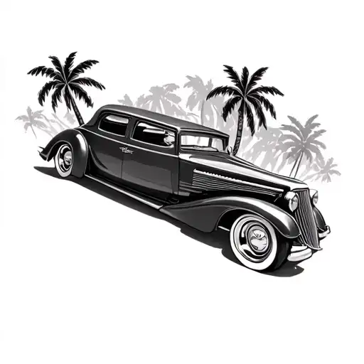Lowrider Car With Palm Trees Black And Grey