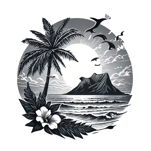 Wrist Wide Tattoobeach Sea Shell Palmtree Sun Mountain Hibiscus Bear Dolphin