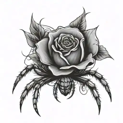 Spider With A Rose And Black Band Tattoo Design