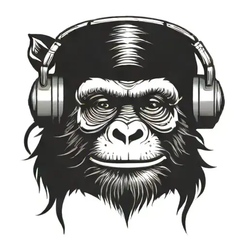 Monkey With Headphones And Blindfold With Mouth Stitched