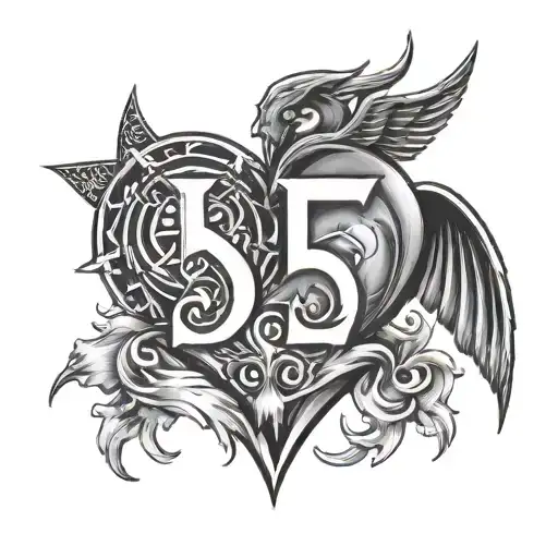 Roman Numeral 5 With Heart And Devil In It