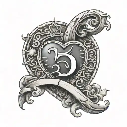 Roman Number 5 With Heart And Devil In It