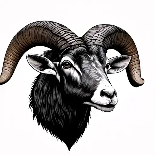 Black Bighorn Sheep Head Tattoo Design
