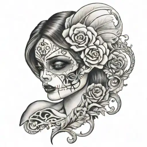 Half Beautiful Lady Half Skelton Face