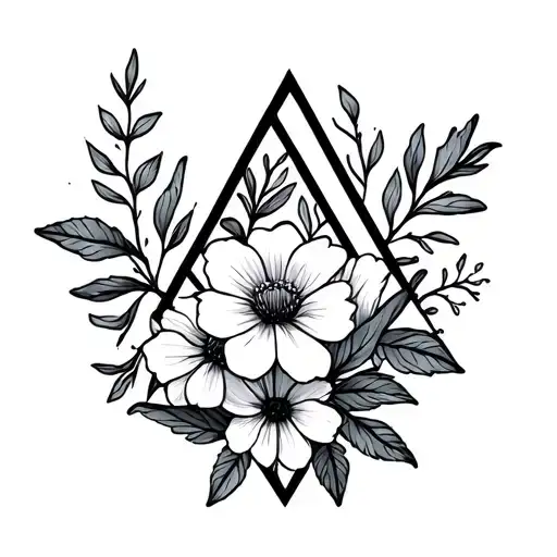 Triangle Outline With Birth Flowers Intertwined