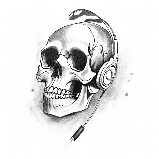A Skull With Headphones Melting Into Musical Notes