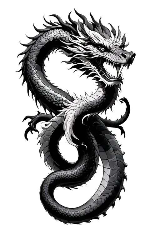Asian Dragon With A Snake