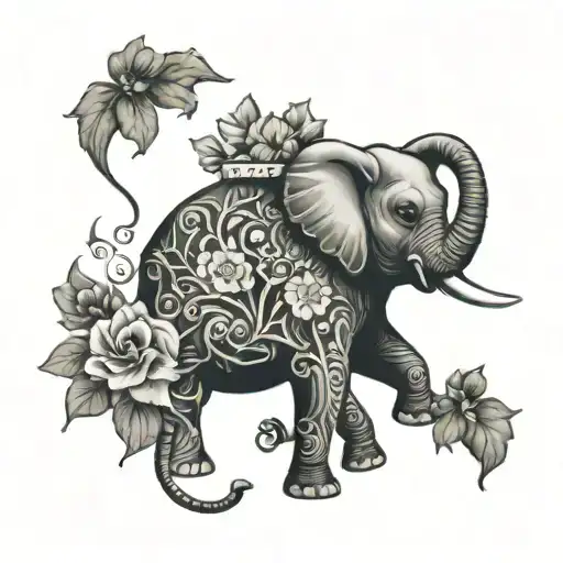 Elephant Head Sourounded By Flower Bed