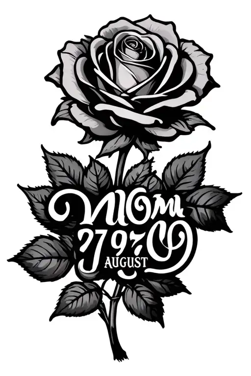 Rose That Says Mom And Has The Date Of 07 August 1979 In Roman Numerals
