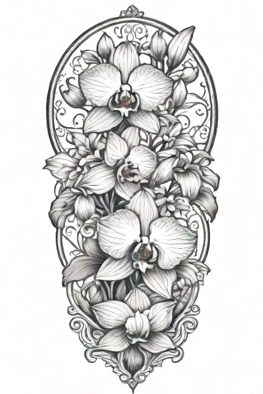 Orchid And Lotus Tattoo Design