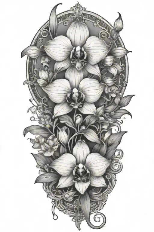 Orchid And Lotus Tattoo Design