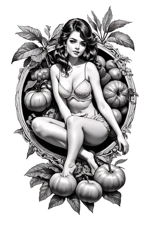 Vegtable Garden Pinup Girl Sitting